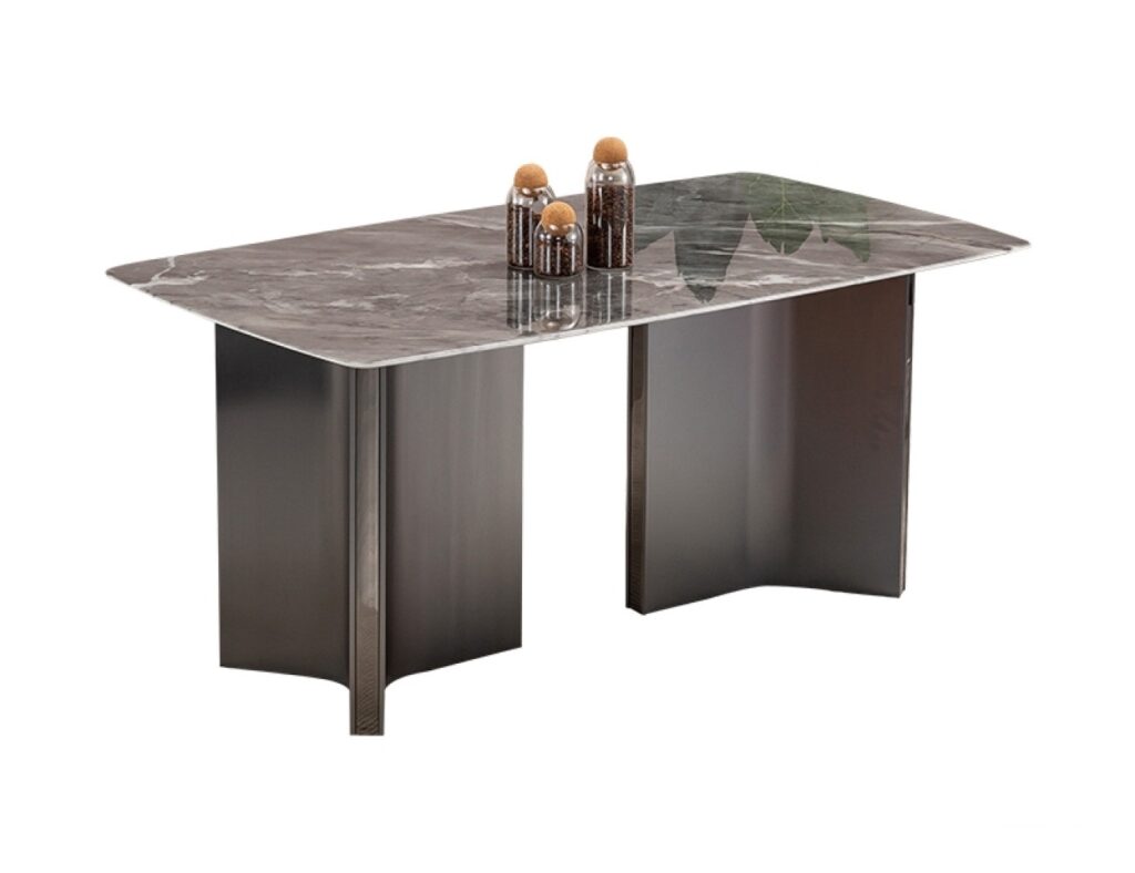 意式极简超晶石餐台别墅餐厅大小户型不锈钢长方形餐桌