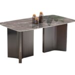 意式极简超晶石餐台别墅餐厅大小户型不锈钢长方形餐桌