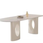 奶油风个性雪山白亮光岩板圆弧形家用简约长餐台