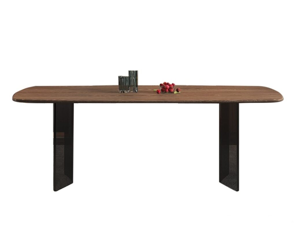 中古风系列 亚克力底架+全实木天然胡桃木皮台面餐桌