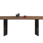 中古风系列 亚克力底架+全实木天然胡桃木皮台面餐桌