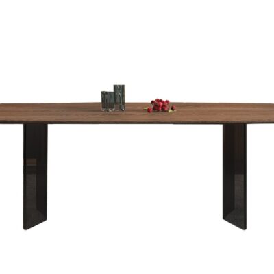 中古风系列 亚克力底架+全实木天然胡桃木皮台面餐桌