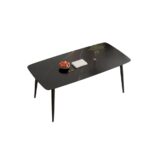 极简时尚公寓桌子哑光岩板餐桌长方形餐桌(碳素钢脚+劳伦黑金)