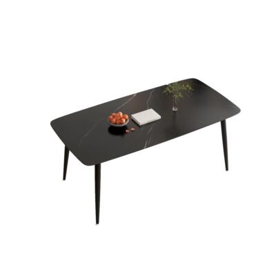 极简时尚公寓桌子哑光岩板餐桌长方形餐桌(碳素钢脚+劳伦黑金)