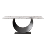 极简餐厅简约潘多拉亮光岩板不锈钢灰钛五金底架餐桌