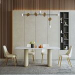 轻奢哑光岩板餐桌 大小户型长方形餐桌家用家具(劳伦白金)