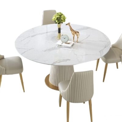 轻奢风格亮光雪山白岩板圆桌旋转伸缩多功能餐桌