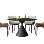 意式极简哑光劳伦黑金岩板餐桌小户型家用圆形饭桌