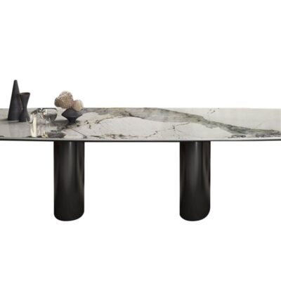 设计师款 tangeri 意式极简餐桌 家用长方形亮光岩板高端黑钛餐桌(潘多拉)