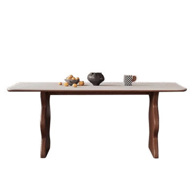 中古风系列 家用餐厅实木复古中古风哑光纯白岩板长餐桌