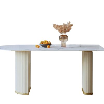 港式轻奢岛台餐桌家用个性亮光岩板餐桌(雪山石)