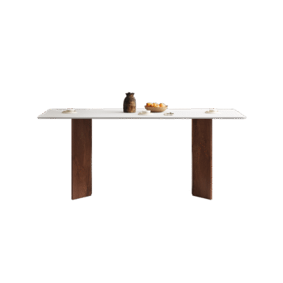 极简时尚长方形餐桌 家用简约12mm哑光纯白岩板餐桌