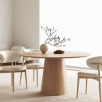 极简风格餐厅带岩板转盘餐桌简约实木圆桌