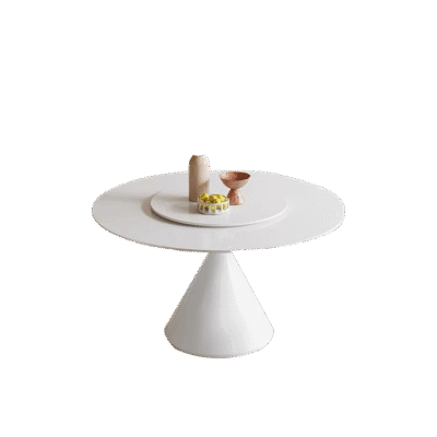 简约家用岩板餐台 奶油风餐厅旋转含转盘餐桌