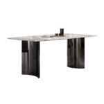 极简意大利浅灰超晶石面餐台个性多人位餐桌