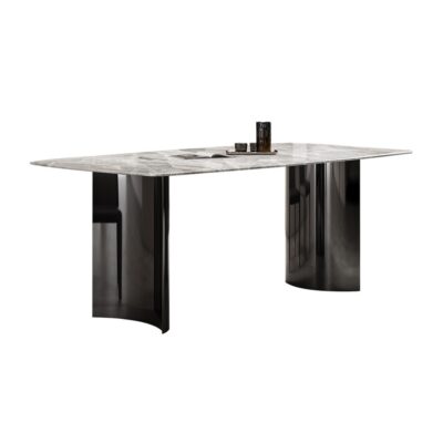 极简意大利浅灰超晶石面餐台个性多人位餐桌