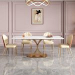 轻奢风格长方形餐桌 小户型家用亮光岩板餐台