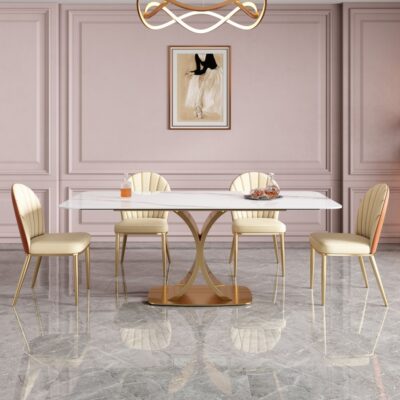 轻奢风格长方形餐桌 小户型家用亮光岩板餐台