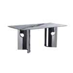 餐厅家用烟影流香人造大理石全封实木底板长餐桌