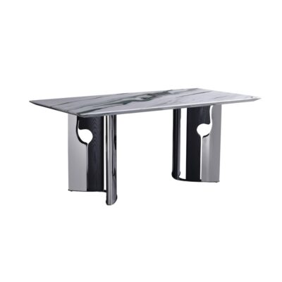 餐厅家用烟影流香人造大理石全封实木底板长餐桌