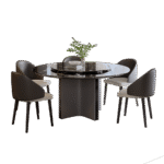 意式极简风家用带转盘圆餐台加厚35mm天然黑玫瑰奢石台面餐桌