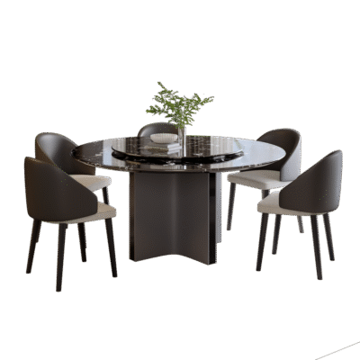 意式极简风家用带转盘圆餐台加厚35mm天然黑玫瑰奢石台面餐桌