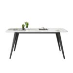 摩登系列极简风格 亮光香奈儿金岩板餐桌长方形碳素钢餐桌