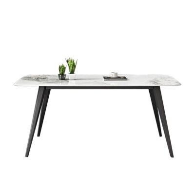 摩登系列极简风格 亮光香奈儿金岩板餐桌长方形碳素钢餐桌