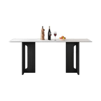 极简风时尚长方形餐桌 家用简约12mm哑光纯白岩板餐桌