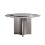 意式极简风大小户型含转盘圆桌 家用餐厅12mm亮光雪山白岩板餐桌