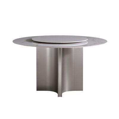 意式极简风大小户型含转盘圆桌 家用餐厅12mm亮光雪山白岩板餐桌