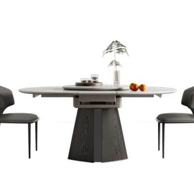 极简8mm微晶石台面餐桌 家用功能可伸缩北极冰玉带转盘餐台