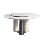 极简风格 餐厅家用雪山白人造大理石含转盘餐桌