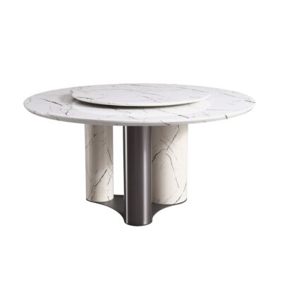 极简风格 餐厅家用雪山白人造大理石含转盘餐桌