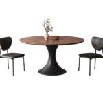 简约中古风家用小户型餐厅拼花面板圆餐桌