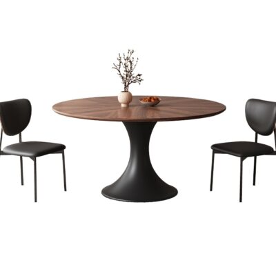 简约中古风家用小户型餐厅拼花面板圆餐桌