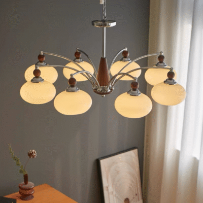 吊灯系列 简约复古中古风胡桃木纹吊灯客厅主灯