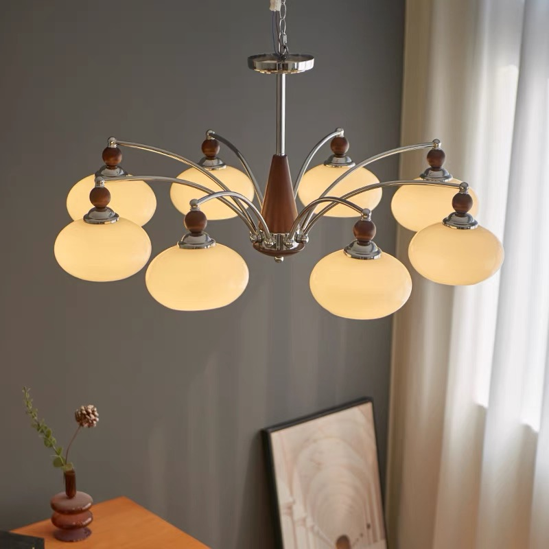 吊灯系列 简约复古中古风胡桃木纹吊灯客厅主灯