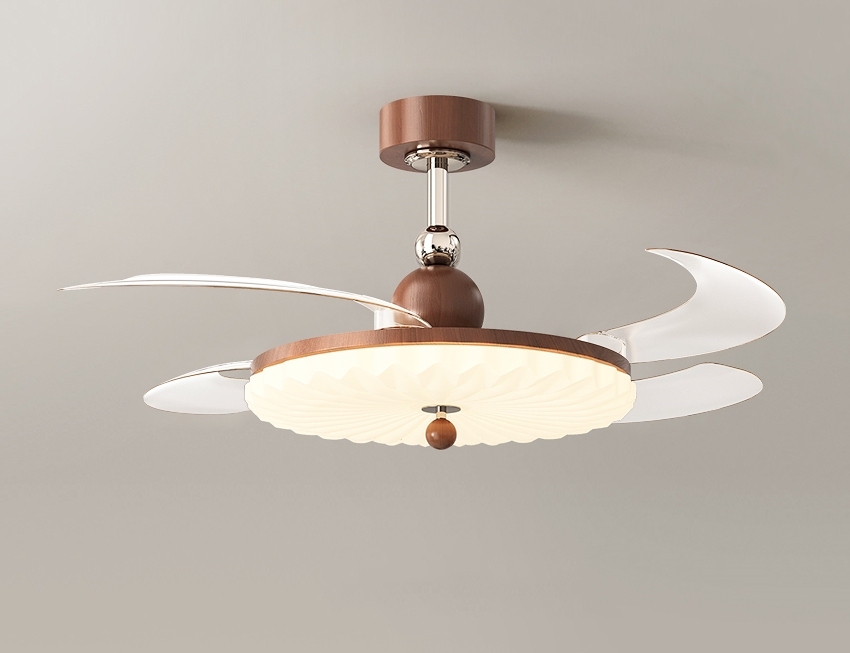 风扇吊灯系列 复古中古风温馨餐厅卧室六档调节风扇吸顶灯 遥控+语音智能照明灯