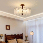 吸顶灯系列 设计感羽毛玻璃灯罩吸顶灯 中古风卧室三色变光照明灯