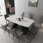 摩登系列极简风格 哑光雪山白岩板碳素钢底座a型餐桌