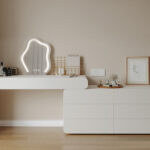 时尚收纳一体梳妆台卧室烤漆工艺妆台妆镜边柜组合(带大边柜)