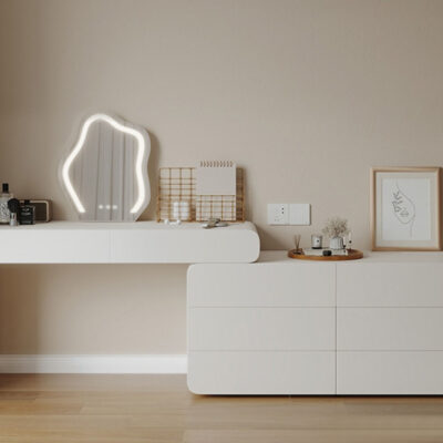 时尚收纳一体梳妆台卧室烤漆工艺妆台妆镜边柜组合(带大边柜)