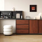 中古风卧室可自由摆放伸缩梳妆台钢琴烤漆工艺1.4米边柜+1.2米妆台+置物架+妆凳拼色组合