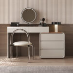 极简风格 大小户型卧室可自由摆放伸缩梳妆台 环保烤漆工艺 边柜+妆台+妆镜+妆凳组合