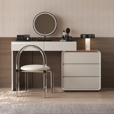 极简风格 大小户型卧室可自由摆放伸缩梳妆台 环保烤漆工艺 边柜+妆台+妆镜+妆凳组合