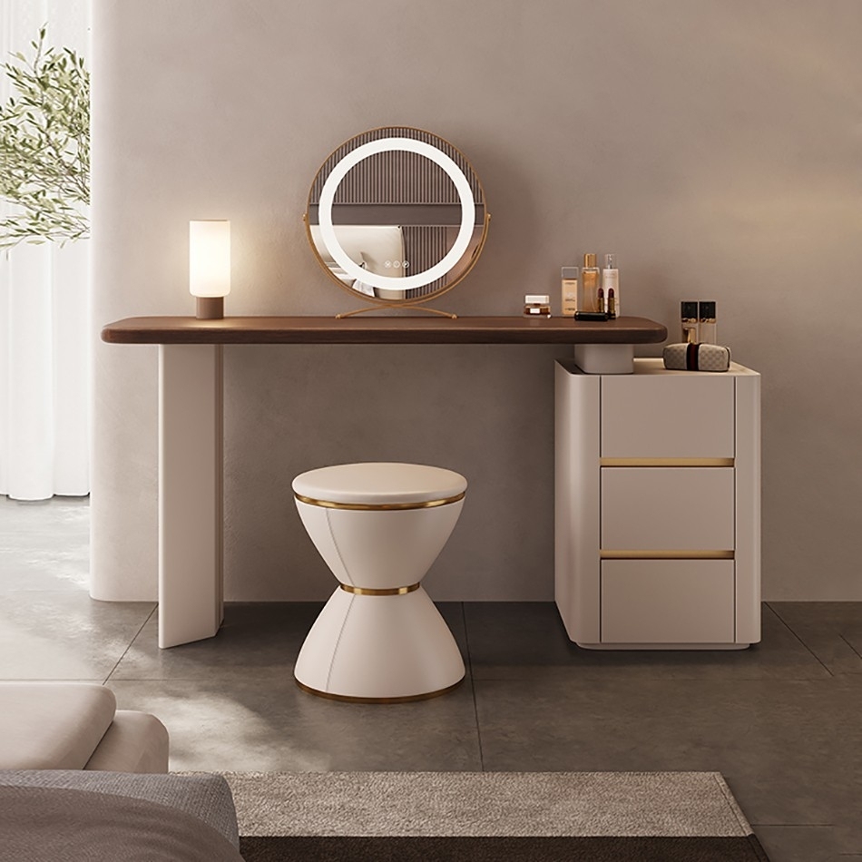 简约北美黑胡桃实木梳妆台新中式卧室梳妆收纳一体化妆桌