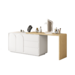 意式极简奶油风烤漆工艺卧室收纳一体妆台伸缩梳妆台