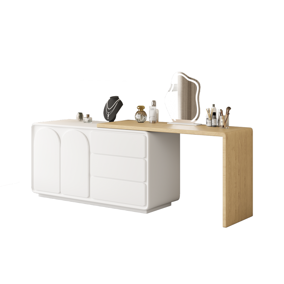 意式极简奶油风烤漆工艺卧室收纳一体妆台伸缩梳妆台