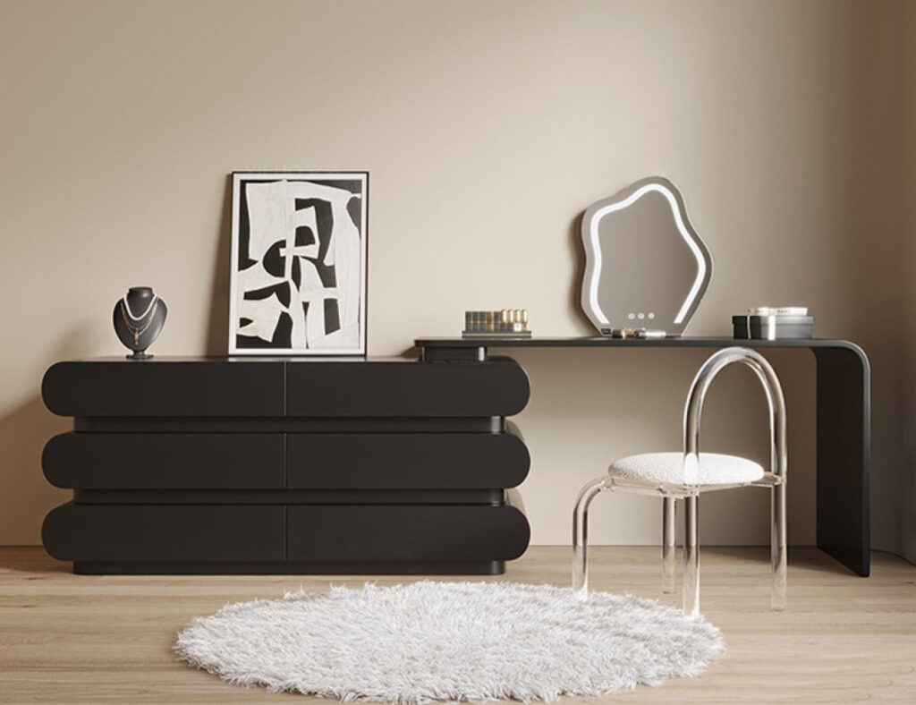 意式极简奶油风黑色妆台卧室家用烤漆工艺梳妆打扮置物妆台